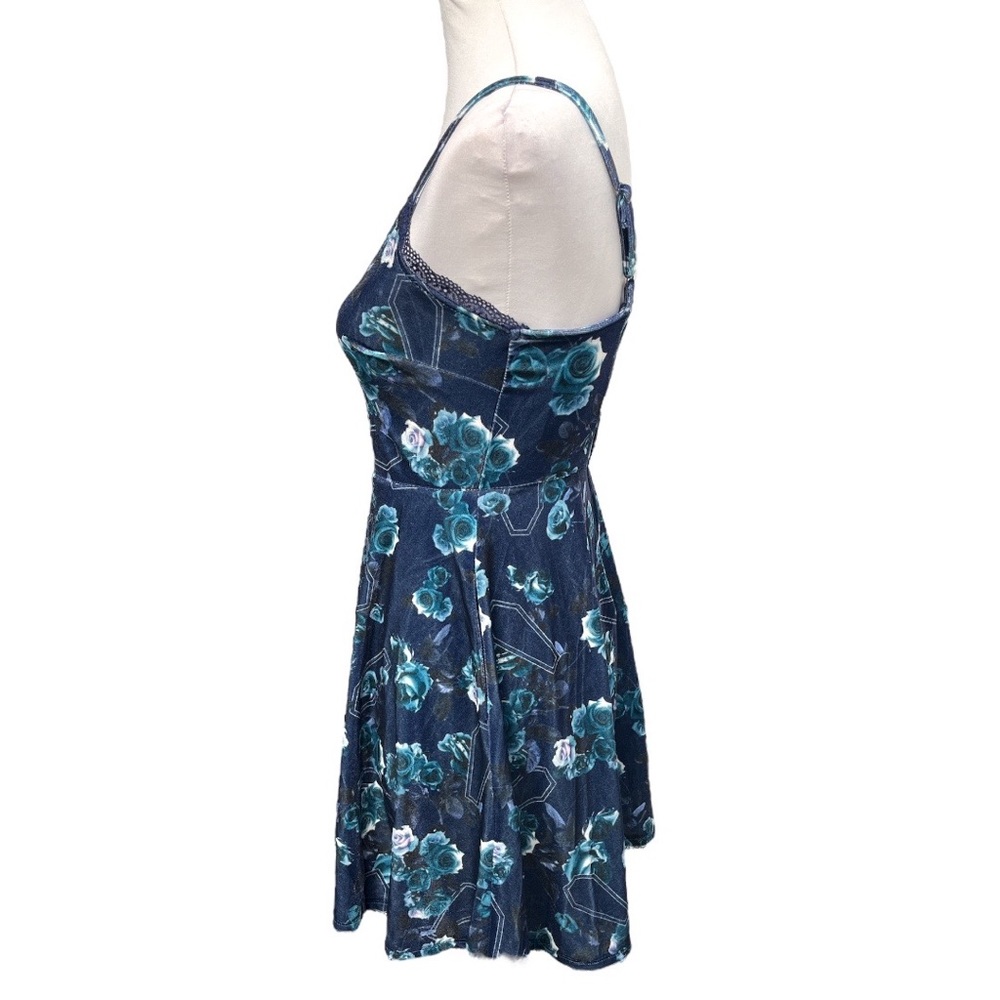 Hot Topic Roses and Coffins Velvet Skater Slip Dress Blue Size XSmall - Picture 4 of 11
